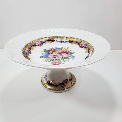 Vintage T. Limoges Depos Decorazione Esclusiva 9" Pedestal Floral Compote Bowl