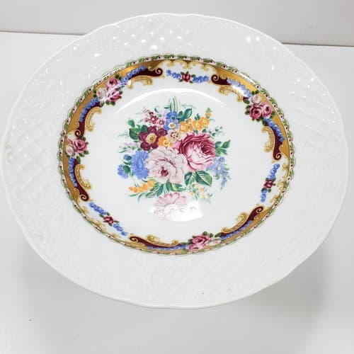Vintage T. Limoges Depos Decorazione Esclusiva 9" Pedestal Floral Compote Bowl - Thumbnail 2