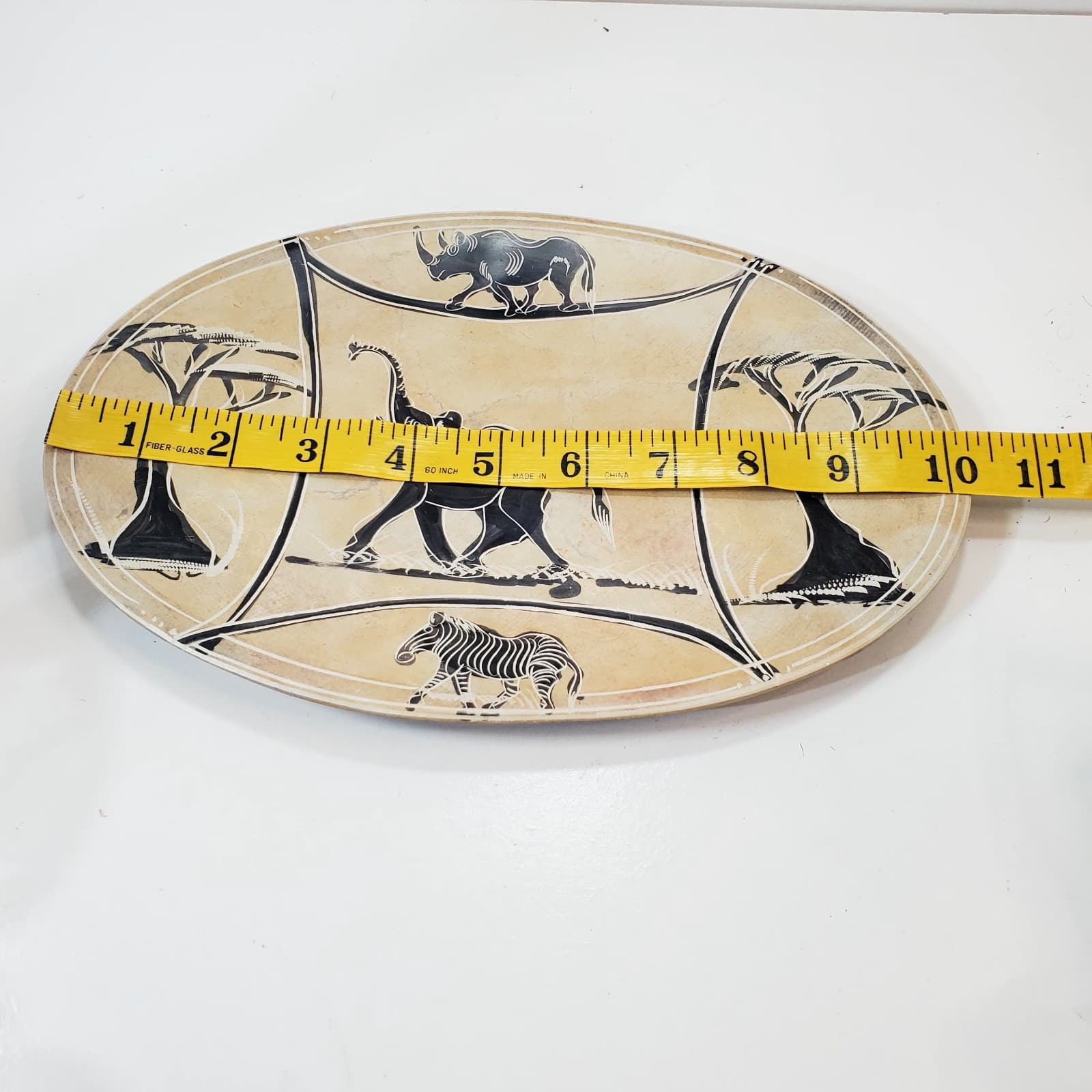 Signed Equator Kenya African Soapstone 10" Carved Etched Plate Bowl Elephant - Thumbnail 8