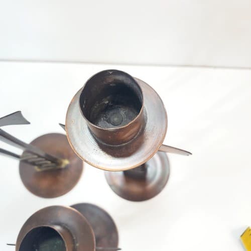 Set of 3 Vintage Midwest of Cannon Falls Copper Tone Fish Taper Candle Holders - Thumbnail 4