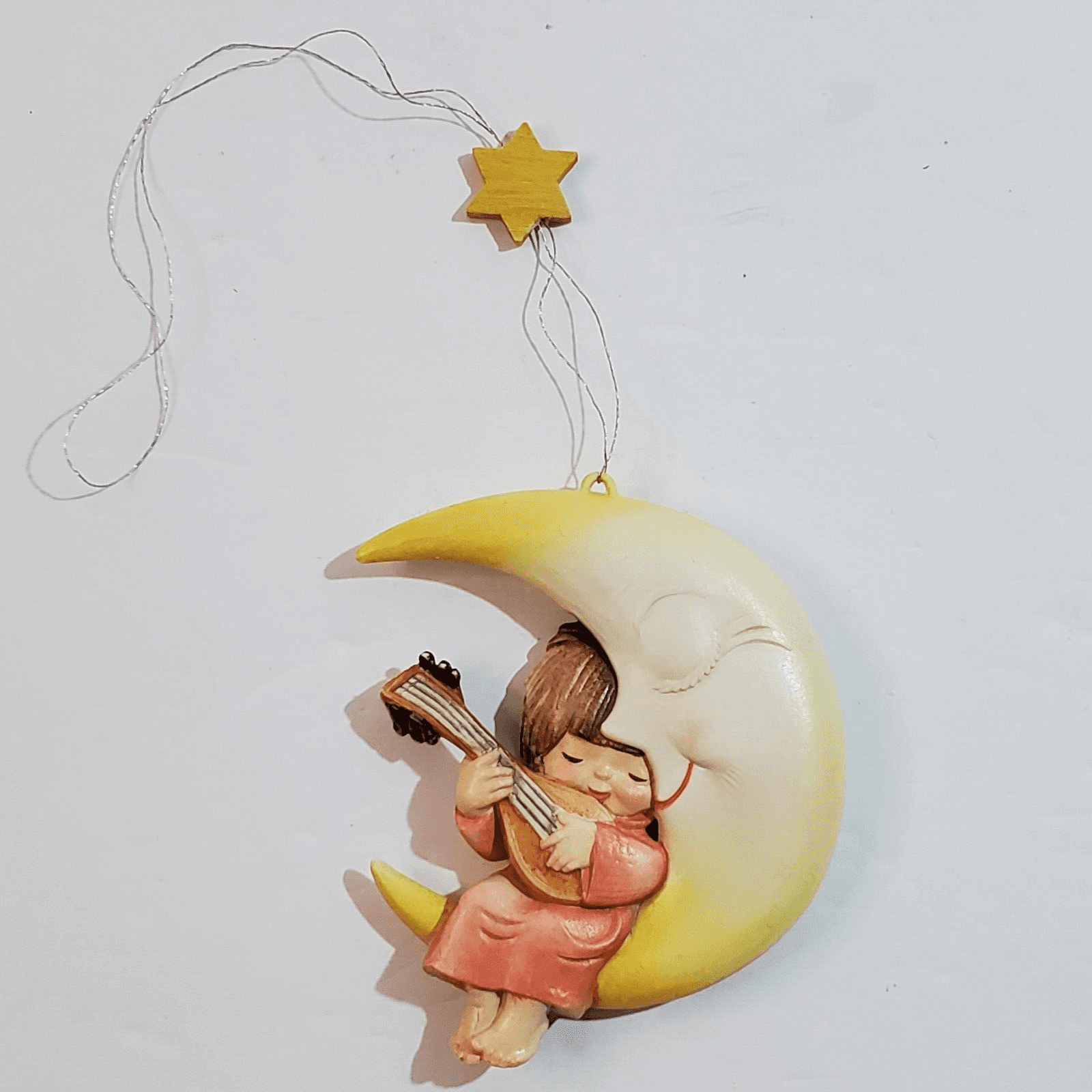 Vtg Anri Juan Ferrandiz Italy Girl Playing Mandolin on Moon Christmas Ornament - Thumbnail 2