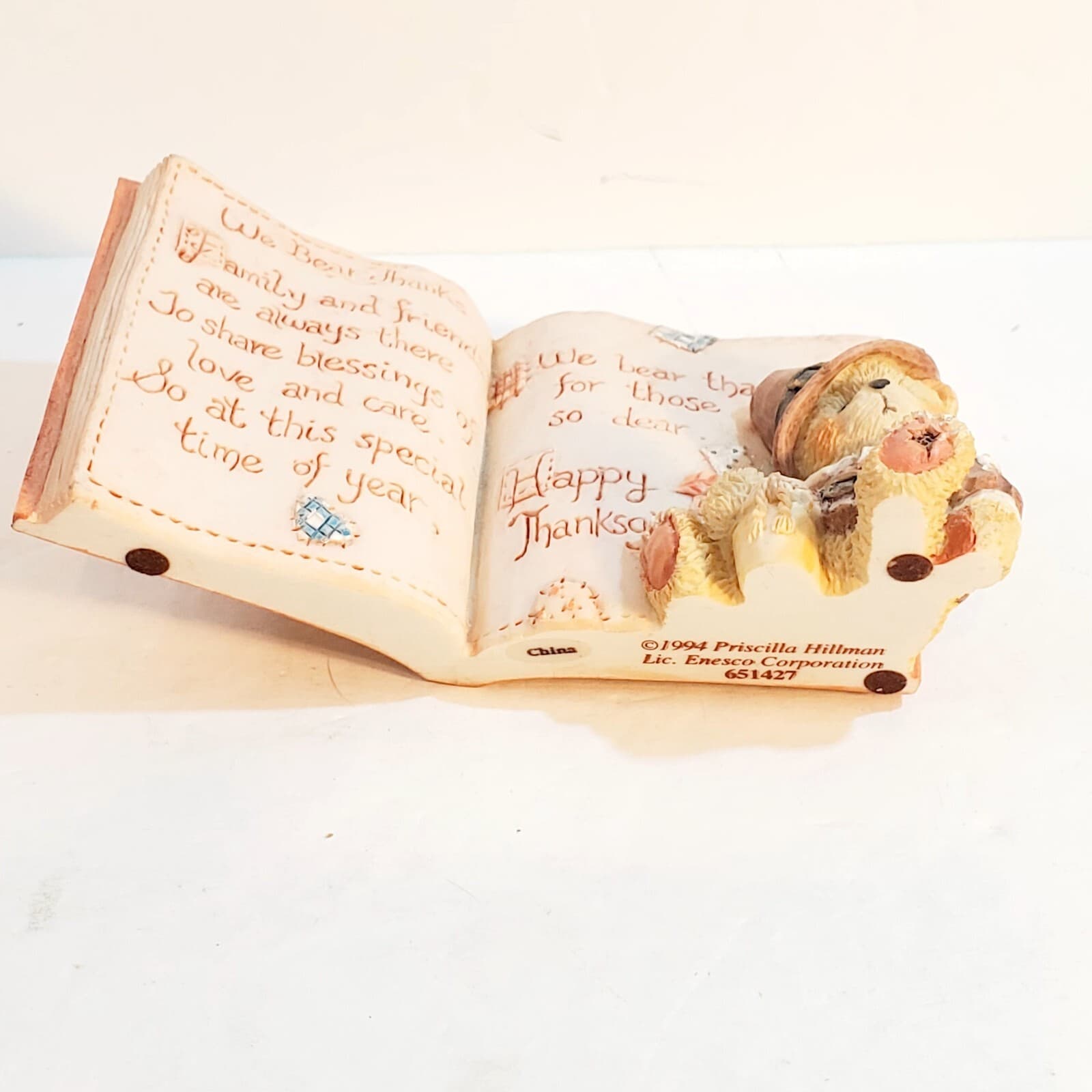 Vtg 1994 Cherished Teddies We Bear Thanks Thanksgiving Prayer Plaque Figurine - Thumbnail 3