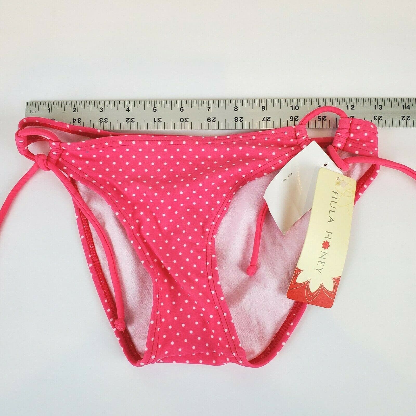 Hula Honey Hipster Polka Dot Print Bikini Swim Bottom Tie Sides Sz S White Pink - Thumbnail 6
