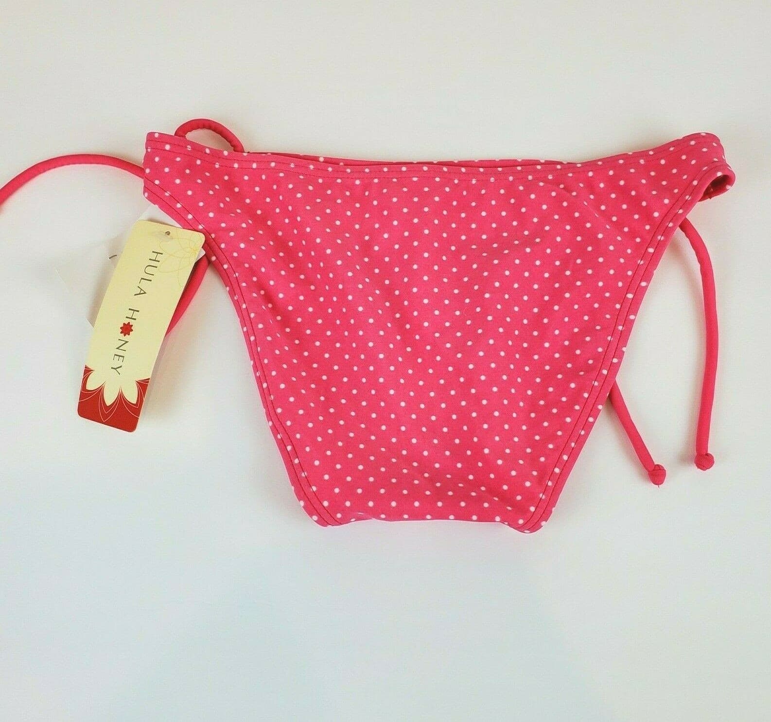 Hula Honey Hipster Polka Dot Print Bikini Swim Bottom Tie Sides Sz S White Pink - Thumbnail 2