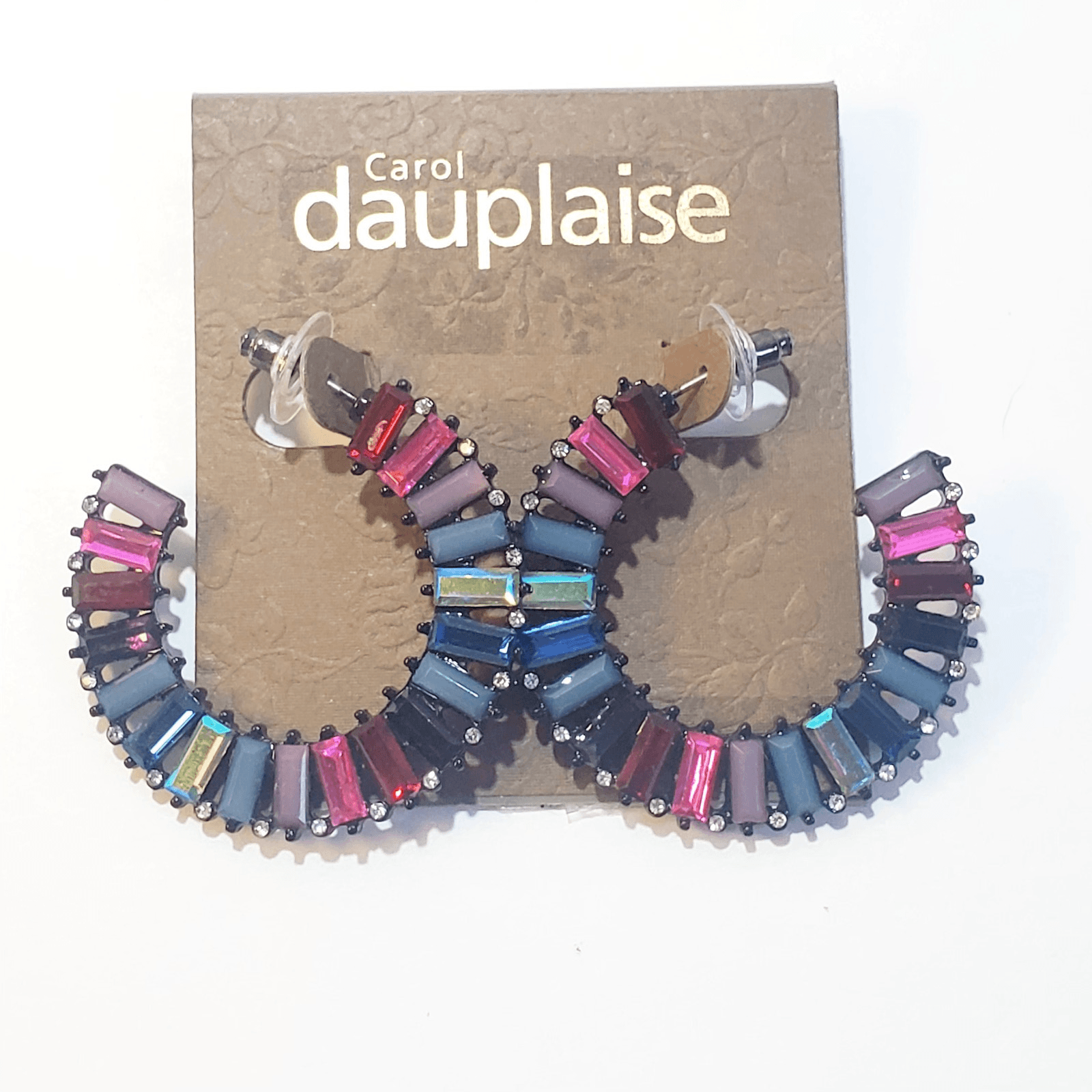Carol Dauplaise Jet Setting Multi-Color Baguette Rhinestone Hoop Earrings Post