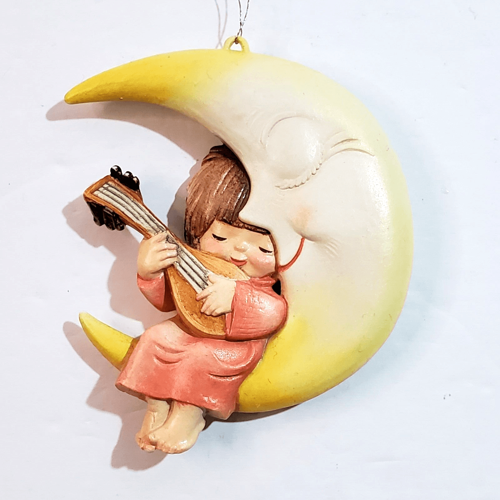 Vtg Anri Juan Ferrandiz Italy Girl Playing Mandolin on Moon Christmas Ornament
