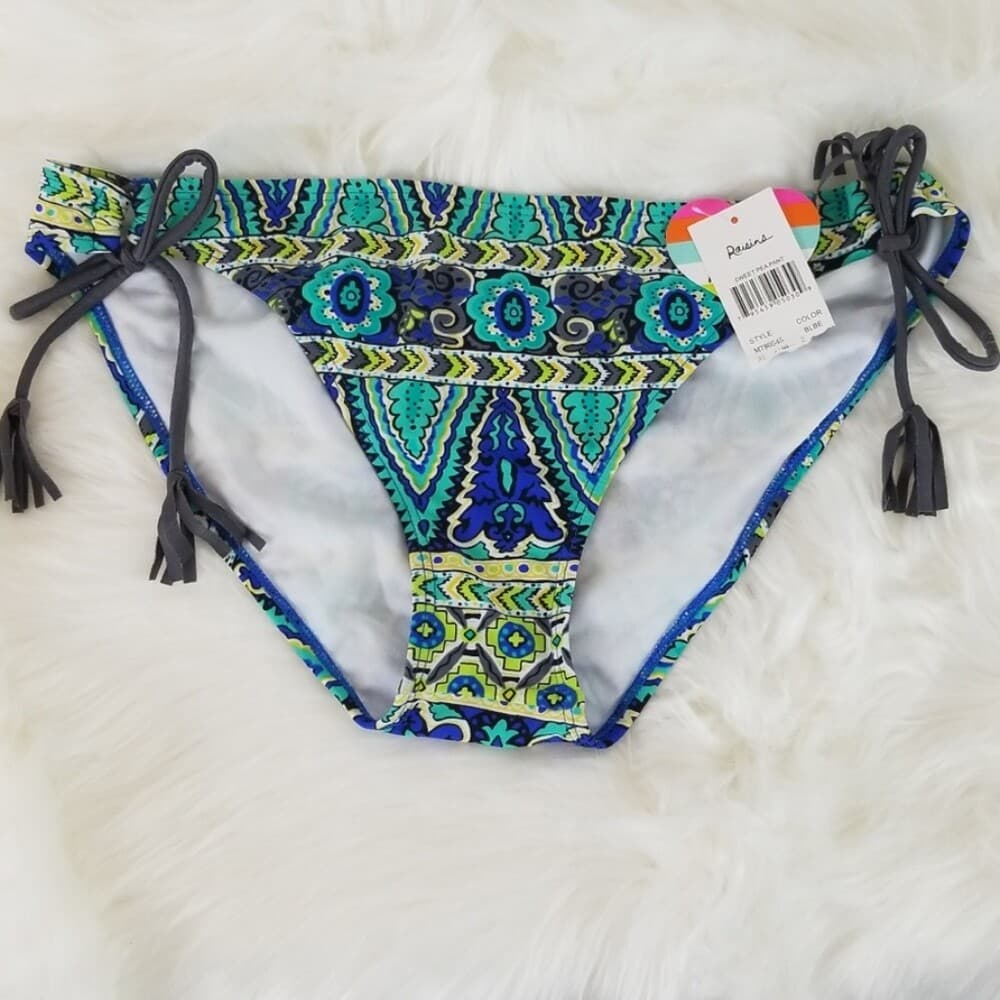 Raisins Sweet Pea Size XL Print Women's Swim Bikini Bottom Tie Sides Tassle NEW