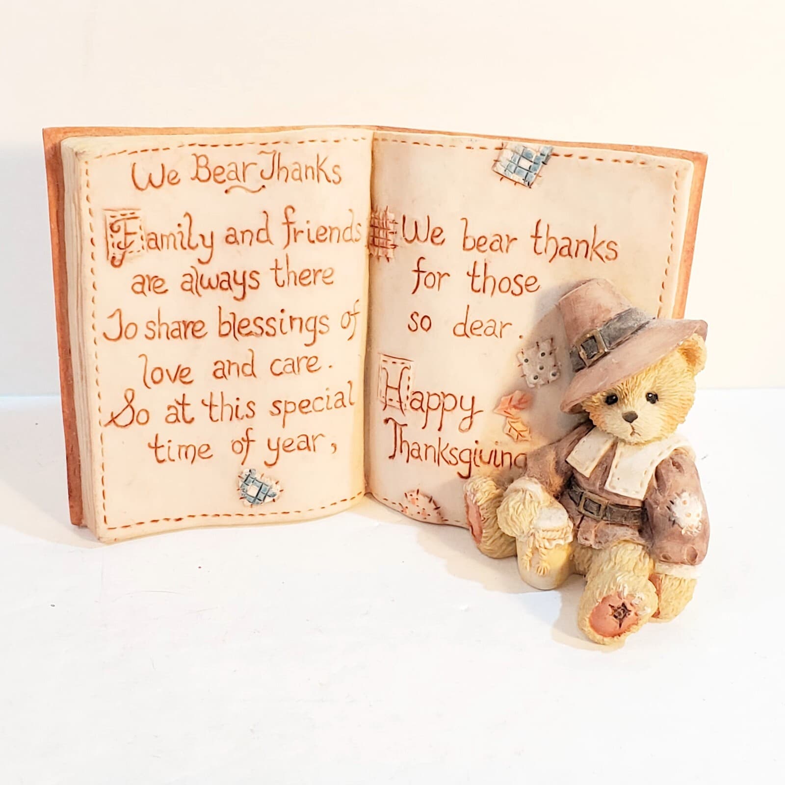 Vtg 1994 Cherished Teddies We Bear Thanks Thanksgiving Prayer Plaque Figurine