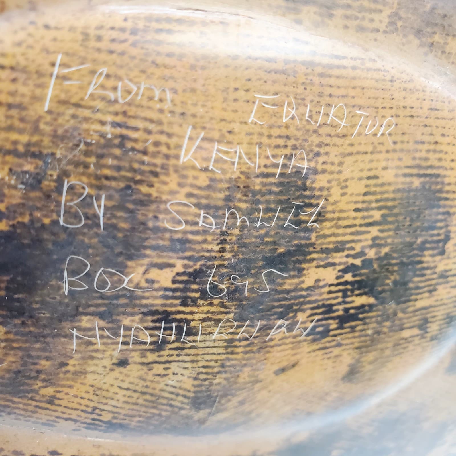 Signed Equator Kenya African Soapstone 10" Carved Etched Plate Bowl Elephant - Thumbnail 7