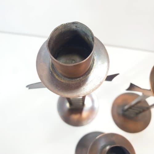 Set of 3 Vintage Midwest of Cannon Falls Copper Tone Fish Taper Candle Holders - Thumbnail 3