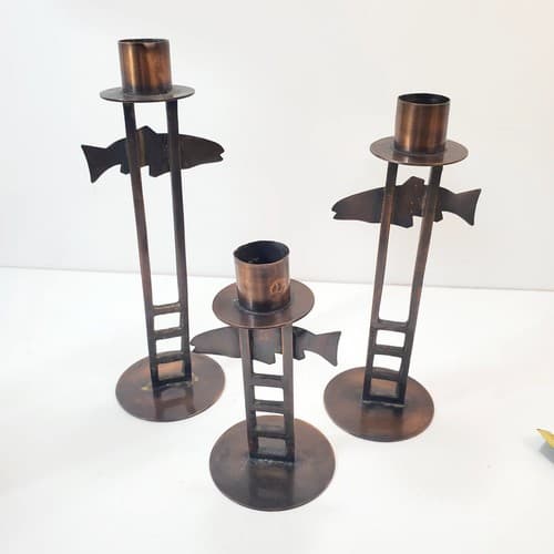 Set of 3 Vintage Midwest of Cannon Falls Copper Tone Fish Taper Candle Holders - Thumbnail 6