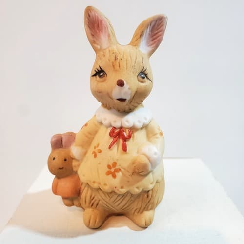 Vintage Henriksen Imports Ceramic Bunny Anthropomorphic Figurine W/ Doll Baby