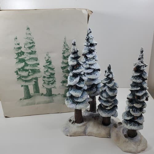 Vtg Dept 56 Heritage 1991 Village Pole Pine Forest Cold Cast Porcelain Retired - Thumbnail 2