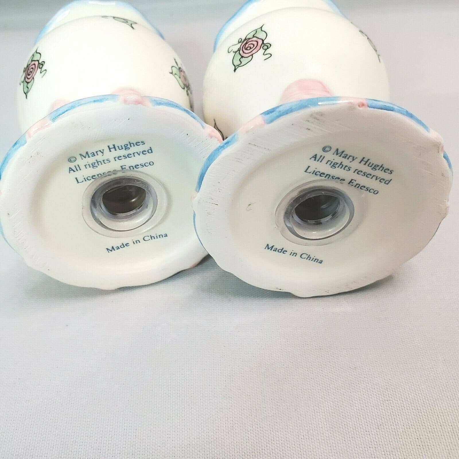 Enesco Mary Hughes " Celebration of Roses" Salt & Pepper Shakers White Blue Pink - Thumbnail 5