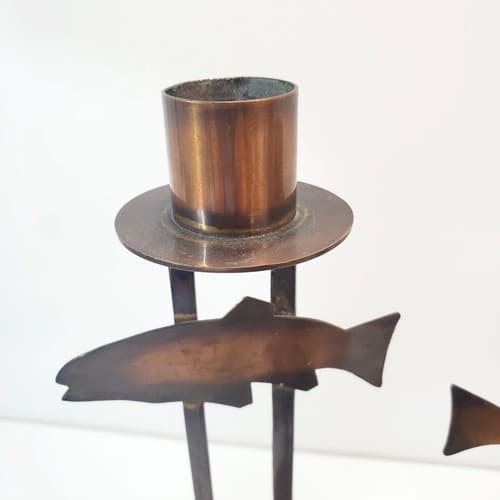 Set of 3 Vintage Midwest of Cannon Falls Copper Tone Fish Taper Candle Holders - Thumbnail 2