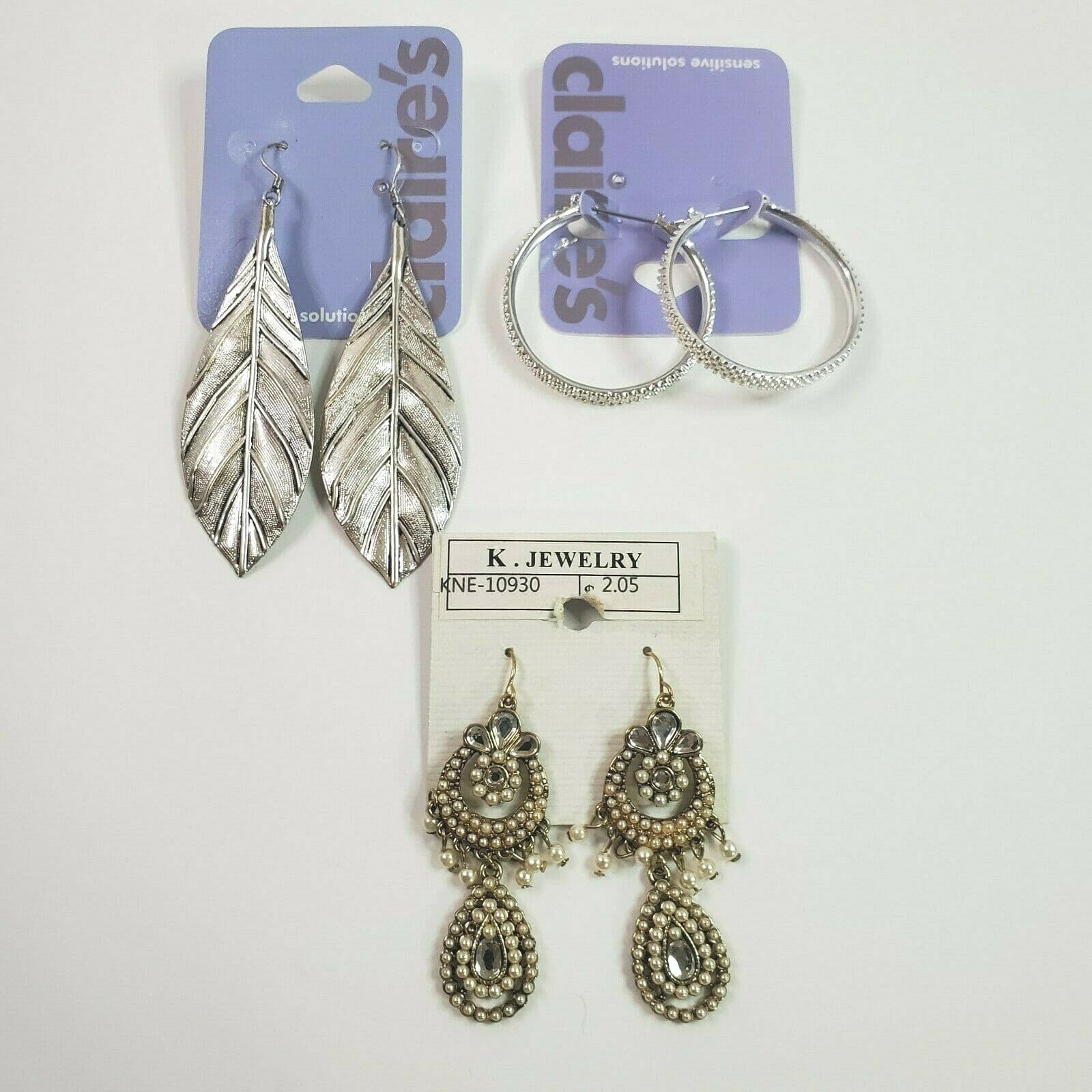 Claire’s Sensitive Solutions & K. Jewelry Dangling Pierced Earring 3 Pair Lot