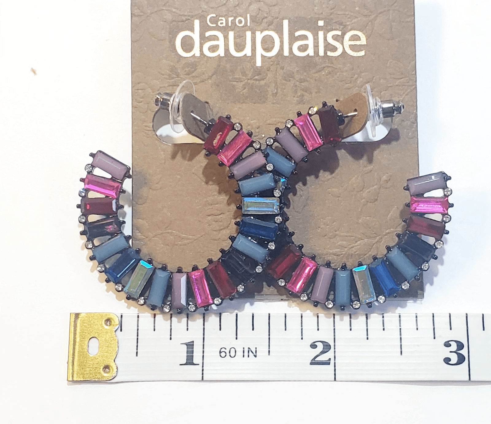 Carol Dauplaise Jet Setting Multi-Color Baguette Rhinestone Hoop Earrings Post - Thumbnail 3