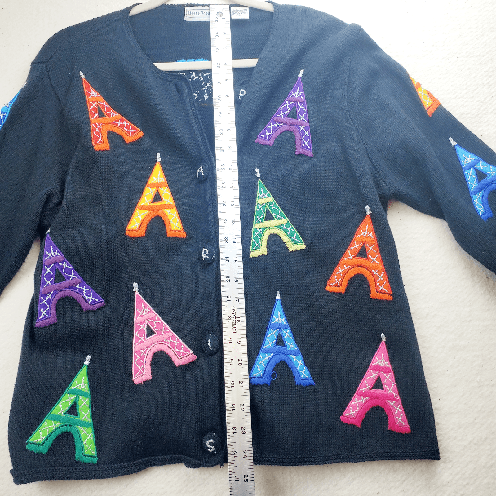 Vtg Belle Pointe Cardigan Sweater Size L PARIS Eiffel Tower Applique Embroidery - Thumbnail 9