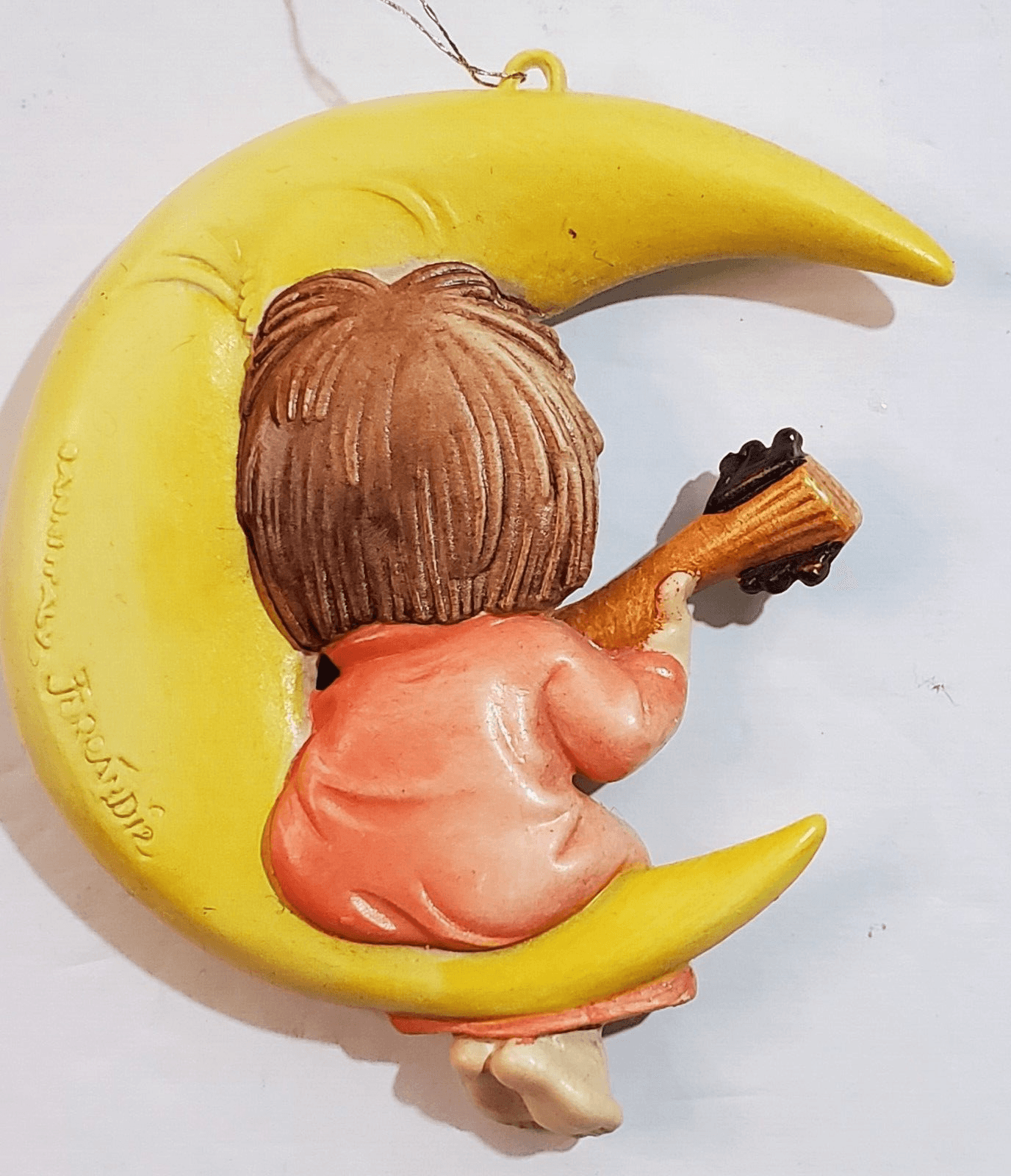 Vtg Anri Juan Ferrandiz Italy Girl Playing Mandolin on Moon Christmas Ornament - Thumbnail 3