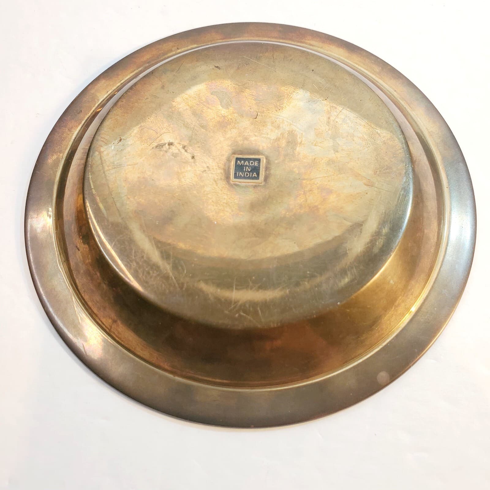 Vintage Solid Brass Enamel Decorative Trinket Dish Floral Flower 4 1/2" Diameter - Thumbnail 3