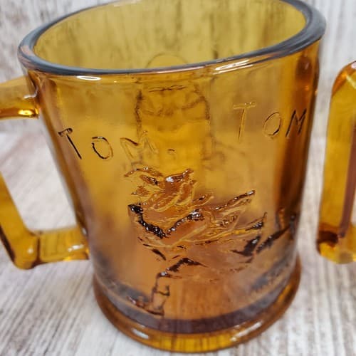 Vintage Nursery Rhyme Amber Glass Humpty Dumpty Tom Tom Child's Cups Set of 2 - Thumbnail 6