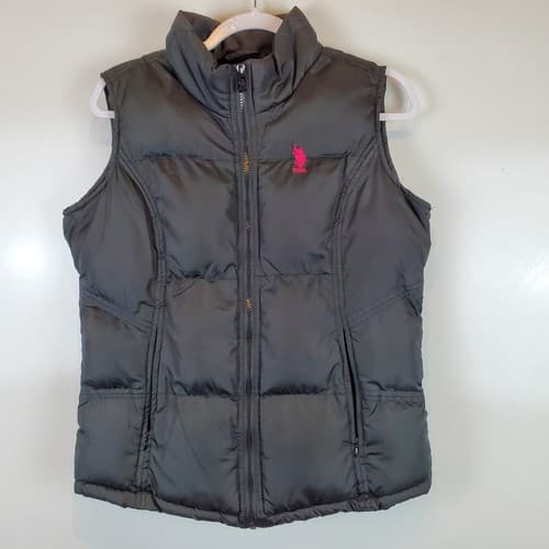 US Polo Assn. Women Black Quilted Vest Size L Polyester Zipper Closure Pockets