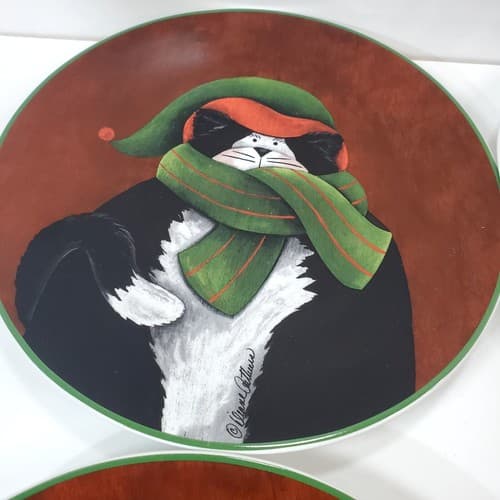 Casa Moda Cuddly Kitties 8 in Dessert Plates Diane Arthurs Winter Cats Set of 4 - Thumbnail 5