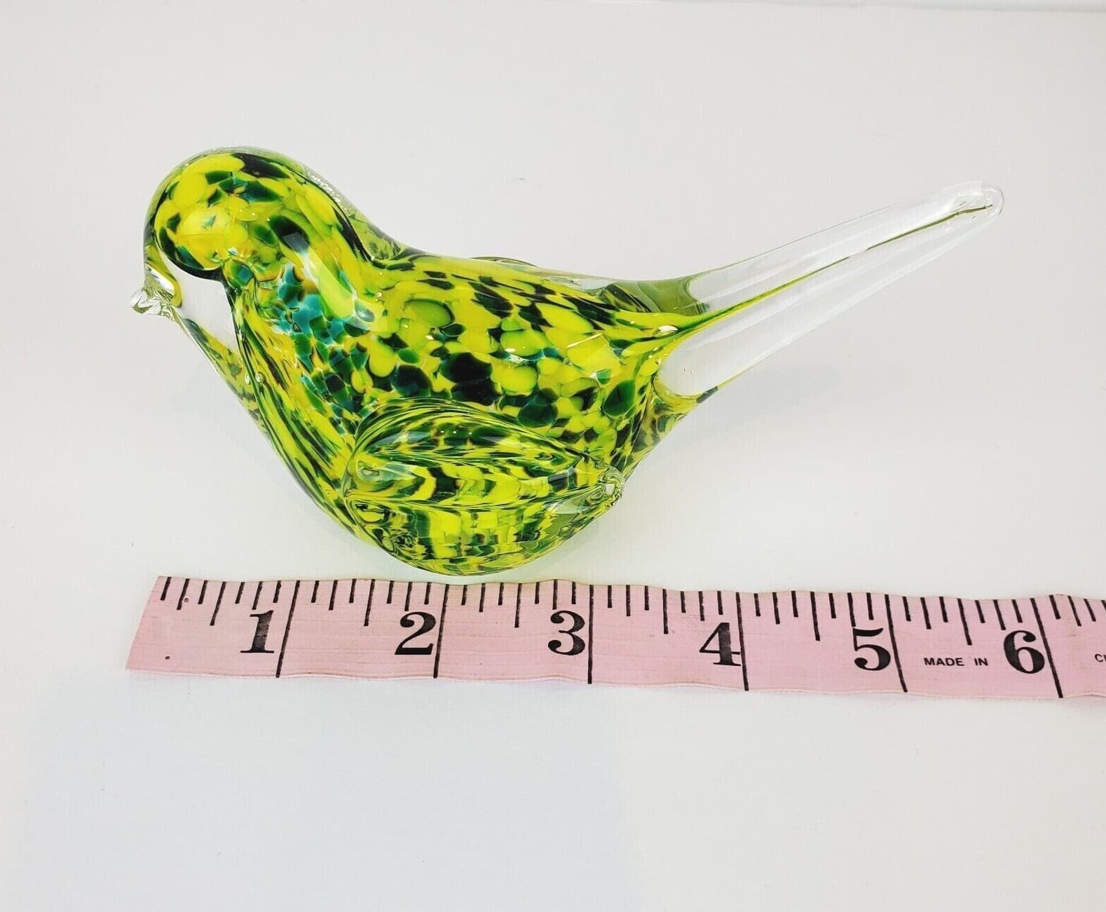 Art Glass Hand Blown Green & Yellow Bird Paperweight 3” Tall x 5.75" Length - Thumbnail 8