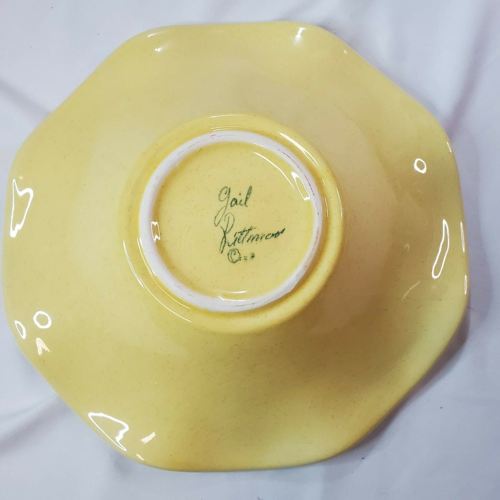 Gail Pittman Retired Siena Acorn & Leaves Ruffled Edge Yellow Bowl 10 3/4" - Thumbnail 4