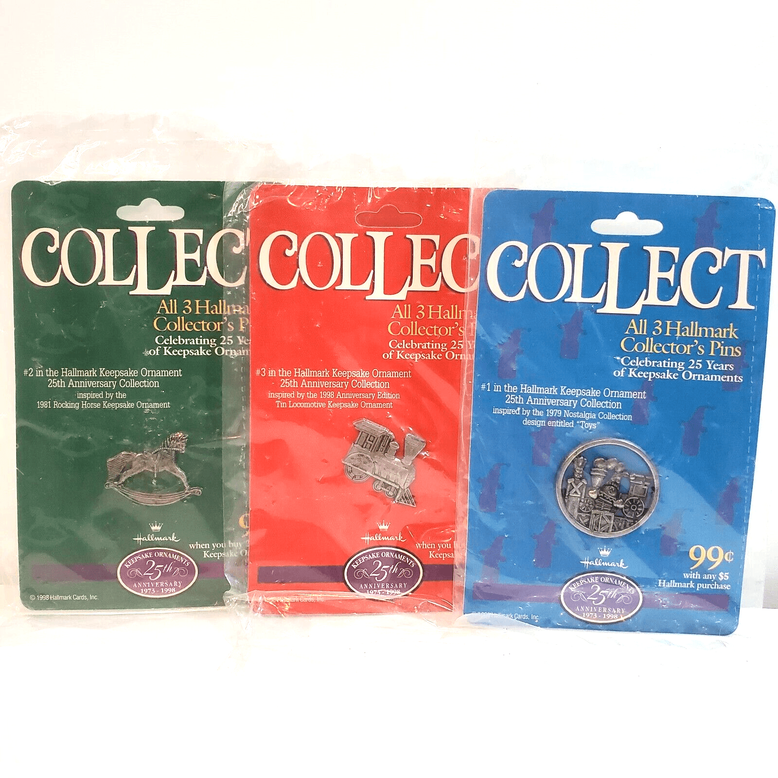 Vtg Hallmark 25th Anniversary Collector Pins 1998 Keepsake NEW Complete Set of 3
