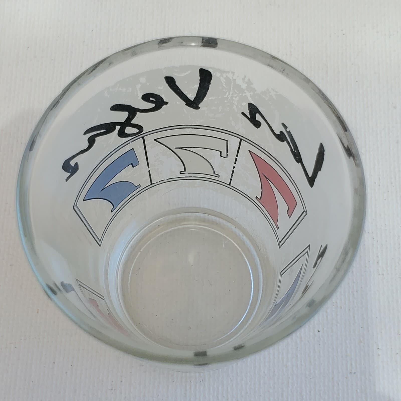 Las Vegas Shot Glass 7's Slots Cards Two-Sided Frosted Red White Blue Souvenir - Thumbnail 2