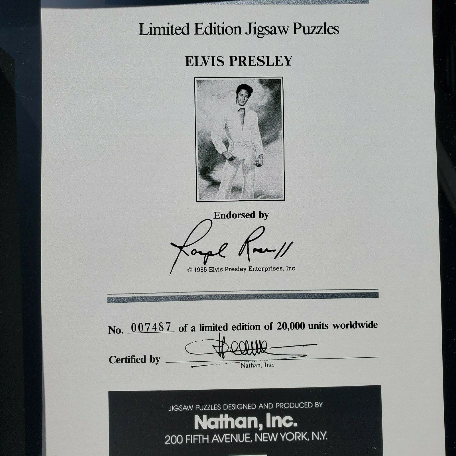 Vtg 1985 Elvis Presley 1000 Piece Jigsaw Puzzle by Nathan Numbered Certificate - Thumbnail 5