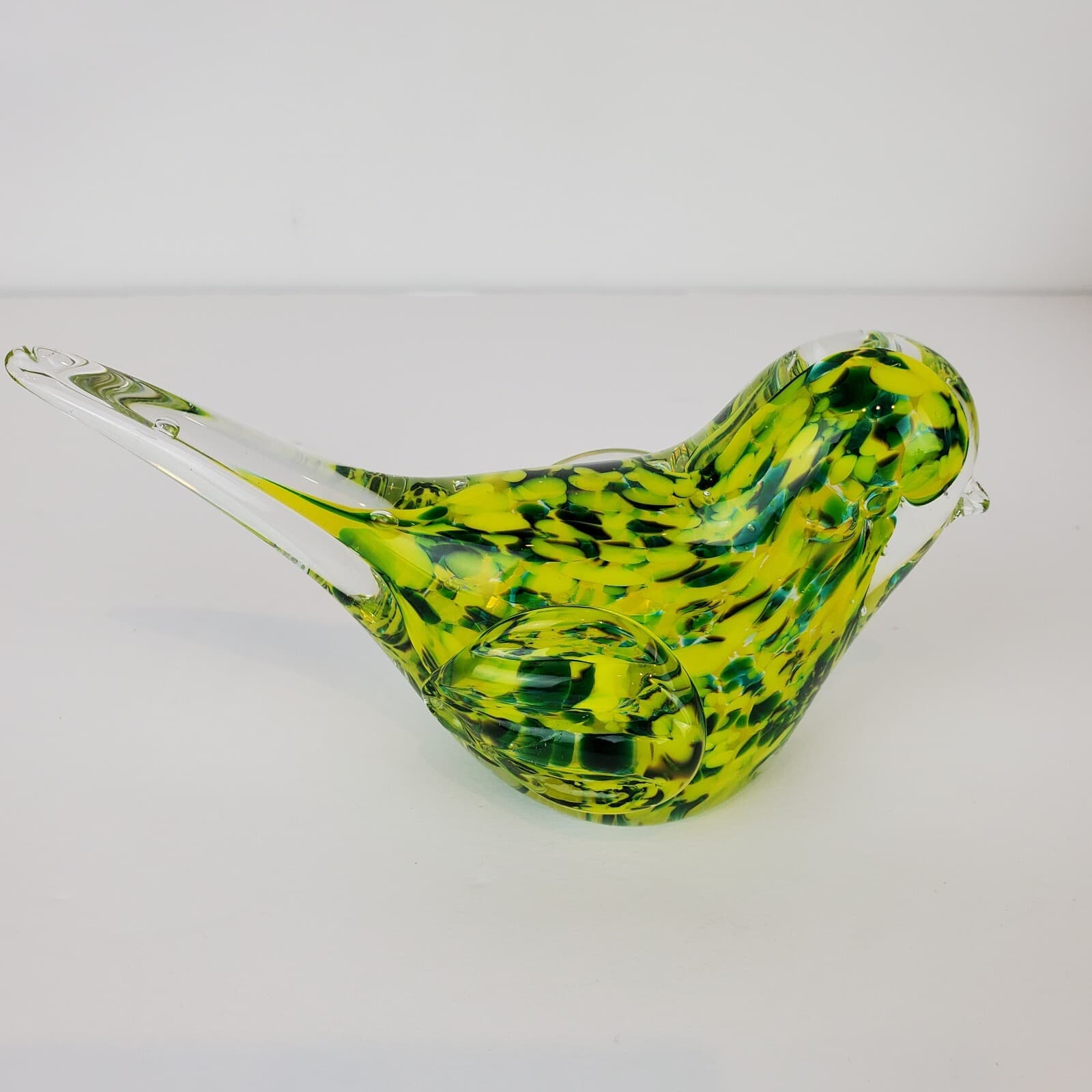 Art Glass Hand Blown Green & Yellow Bird Paperweight 3” Tall x 5.75" Length - Thumbnail 4