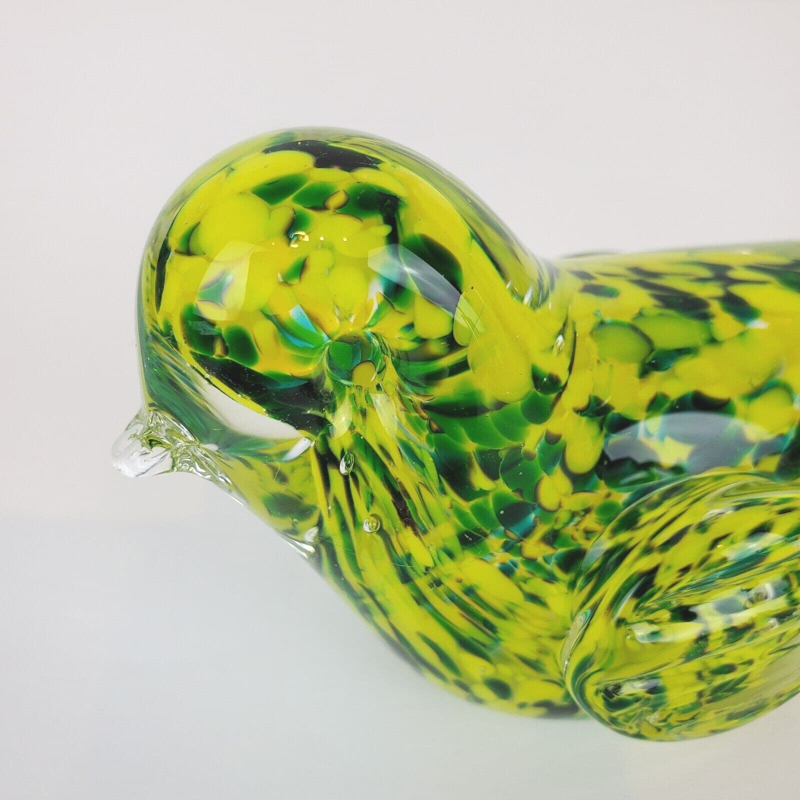 Art Glass Hand Blown Green & Yellow Bird Paperweight 3” Tall x 5.75" Length - Thumbnail 2