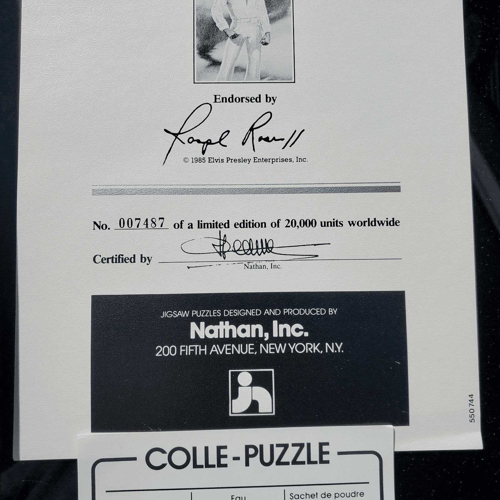 Vtg 1985 Elvis Presley 1000 Piece Jigsaw Puzzle by Nathan Numbered Certificate - Thumbnail 6