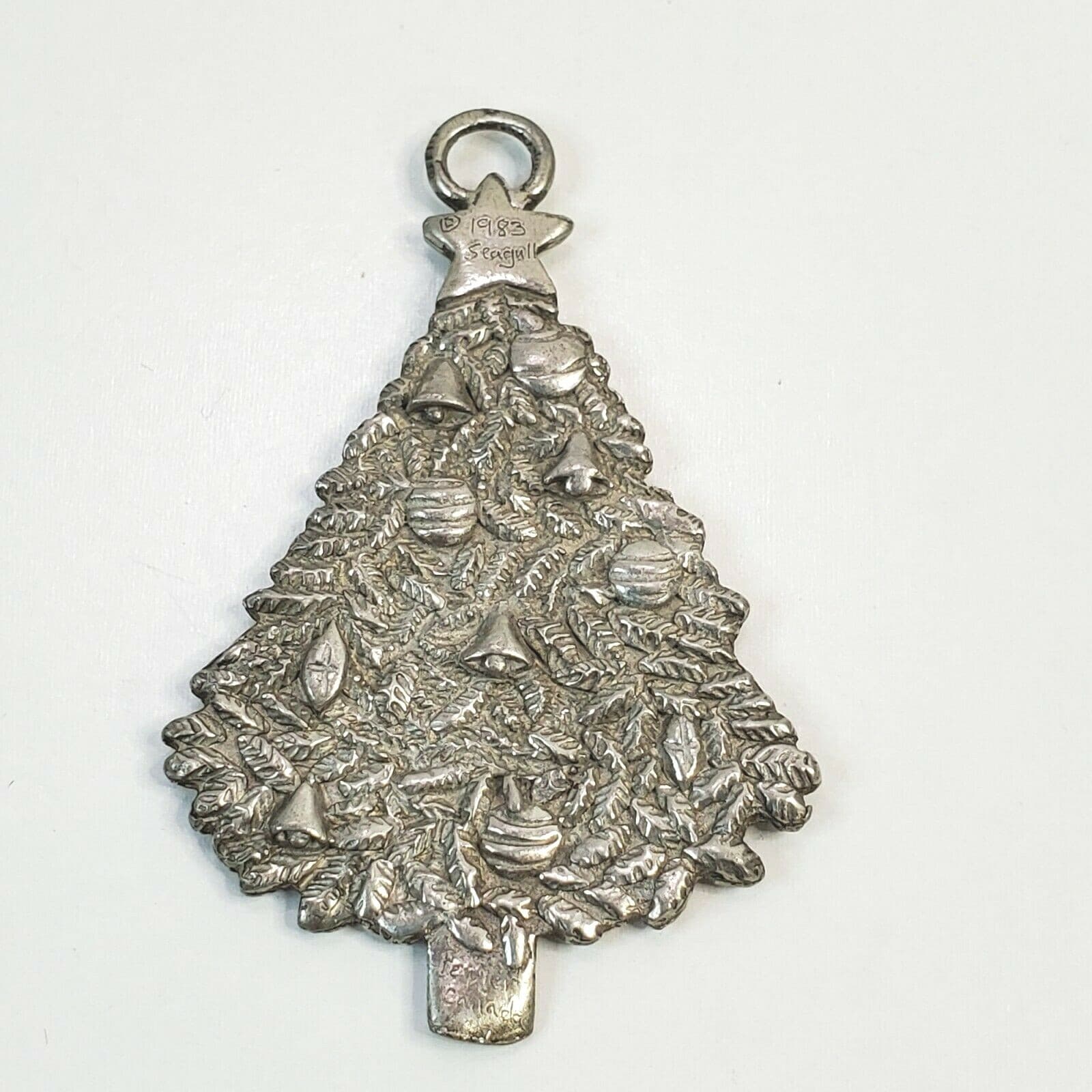 Vintage 1983 Signed SEAGULL Pewter Christmas Tree Holiday Ornament or Pendant - Thumbnail 2