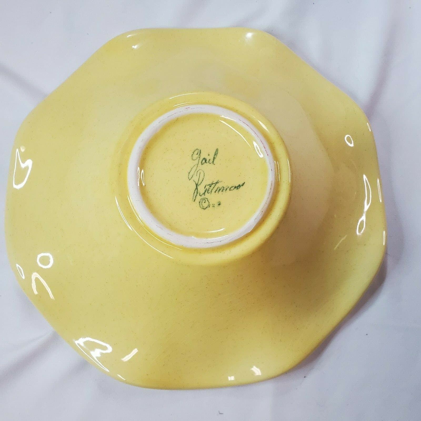 Gail Pittman Retired Siena Acorn & Leaves Ruffled Edge Yellow Bowl 10 3/4" - Thumbnail 6