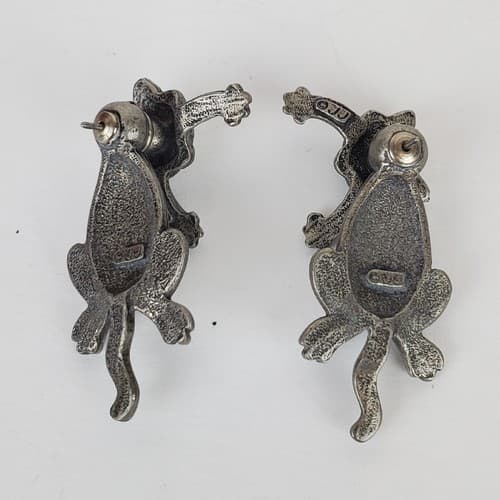 Signed JJ Pewter Articulated CAT Post Earrings Moving Head Meow Kitty Jonette - Thumbnail 2