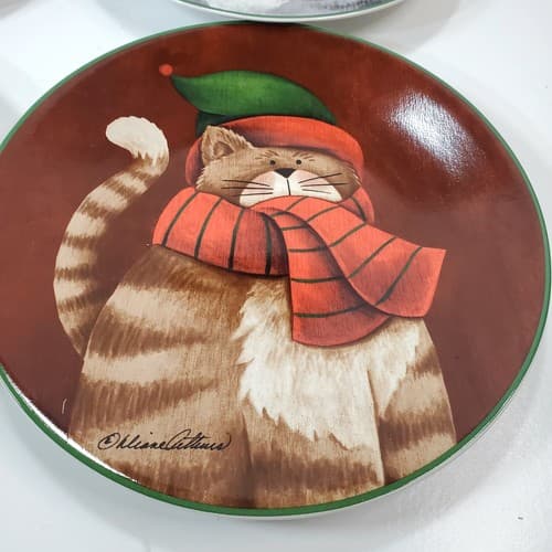 Casa Moda Cuddly Kitties 8 in Dessert Plates Diane Arthurs Winter Cats Set of 4 - Thumbnail 3