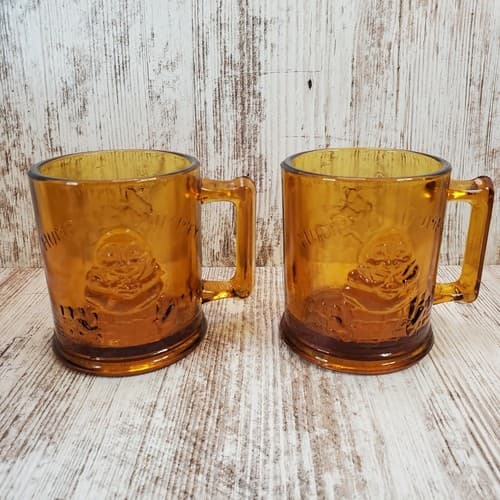 Vintage Nursery Rhyme Amber Glass Humpty Dumpty Tom Tom Child's Cups Set of 2 - Thumbnail 2