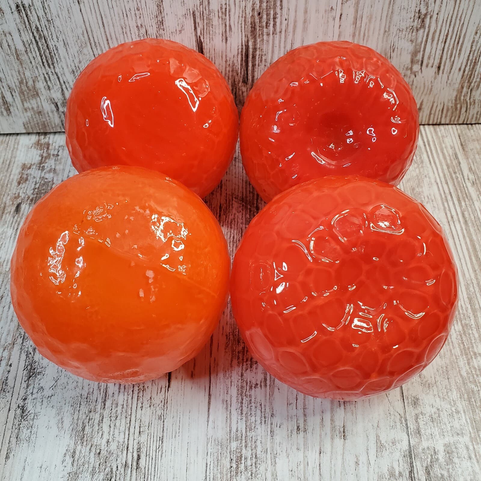 Blown Art Glass Textured Orange Fruit w/ Green Stem Paperweights 3.5" Diameter - Thumbnail 3