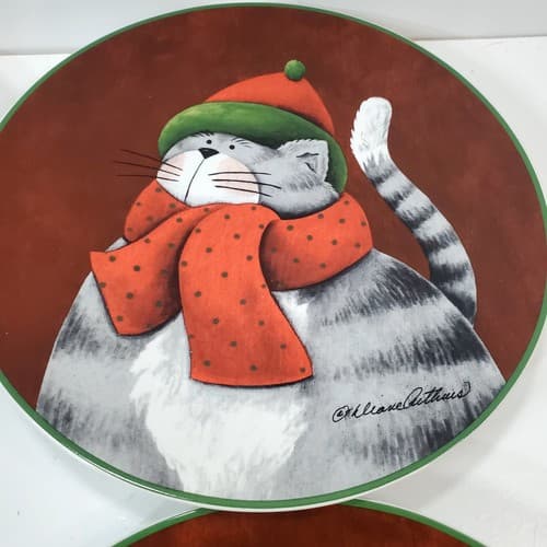 Casa Moda Cuddly Kitties 8 in Dessert Plates Diane Arthurs Winter Cats Set of 4 - Thumbnail 4