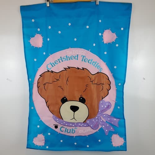 Vintage Enesco Cherished Teddies Club 1995 Applique Outdoor Garden Flag 28 x 40