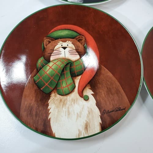 Casa Moda Cuddly Kitties 8 in Dessert Plates Diane Arthurs Winter Cats Set of 4 - Thumbnail 2