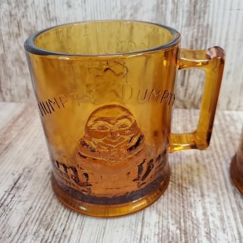 Vintage Nursery Rhyme Amber Glass Humpty Dumpty Tom Tom Child's Cups Set of 2 - Thumbnail 3