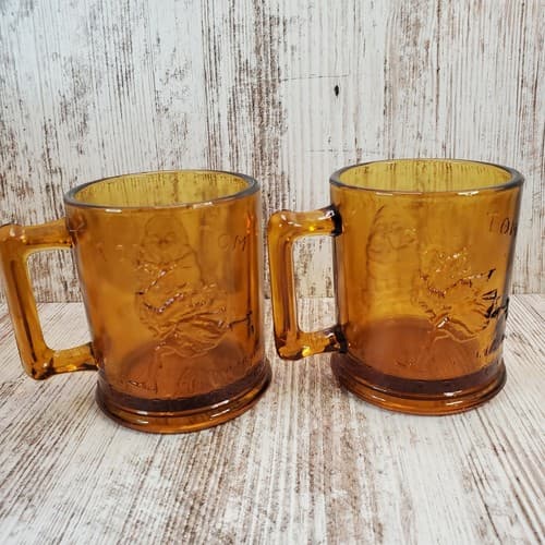 Vintage Nursery Rhyme Amber Glass Humpty Dumpty Tom Tom Child's Cups Set of 2 - Thumbnail 5