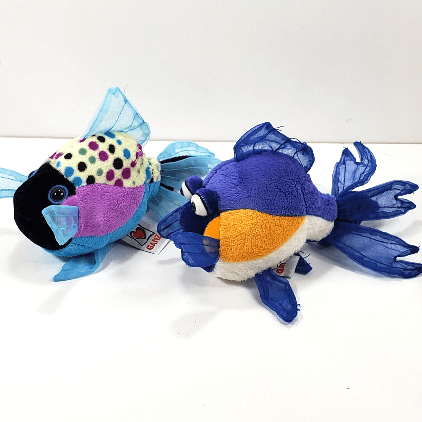2 Ganz Webkinz Lil'Kinz Purple / Polka Dot Fish Plush Stuff Animal Toy NO CODES