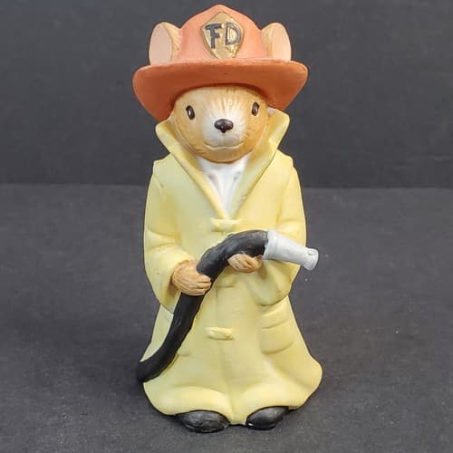 Vintage Lefton Hand Painted Mouse Fireman Firefighter Figurine