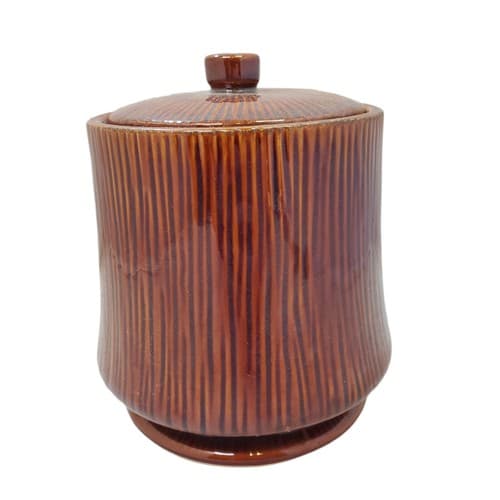 Vtg Colin Cowie JC Penney Footed Ceramic Canister Airtight Lid Brown Reeded