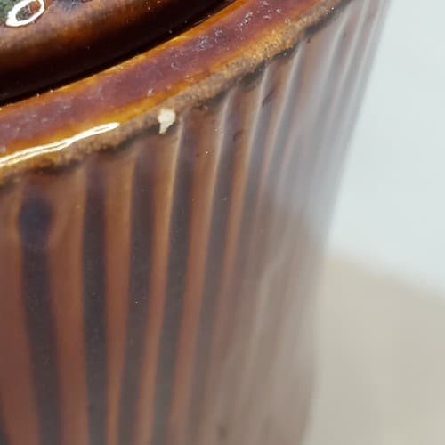 Vtg Colin Cowie JC Penney Footed Ceramic Canister Airtight Lid Brown Reeded - Thumbnail 6